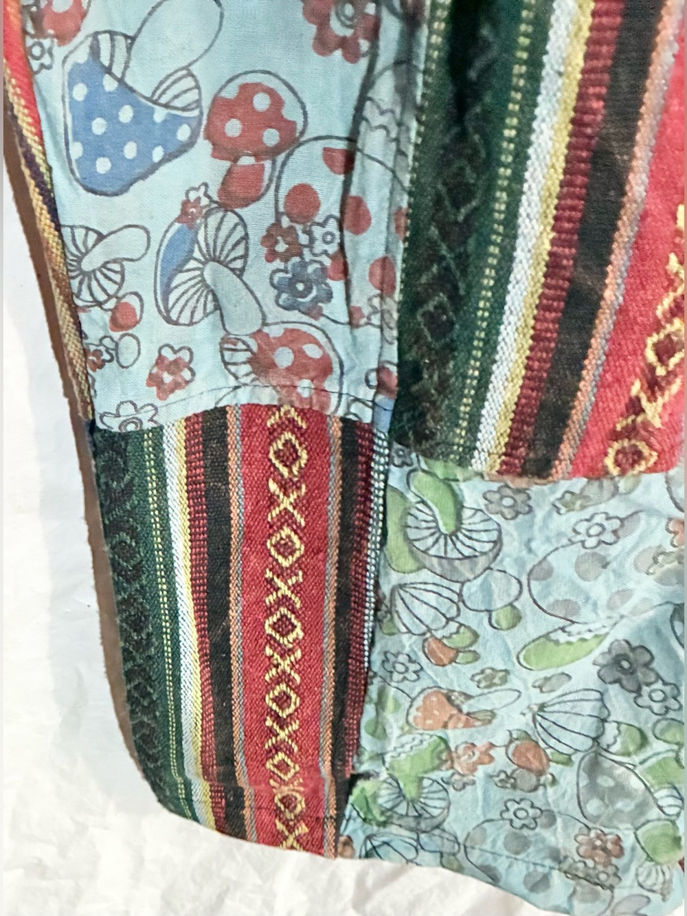 Kathmandu Patchwork Pants S/M Drawstring Mushrooms Pockets Festival Boho Hippie - Picture 5 of 12